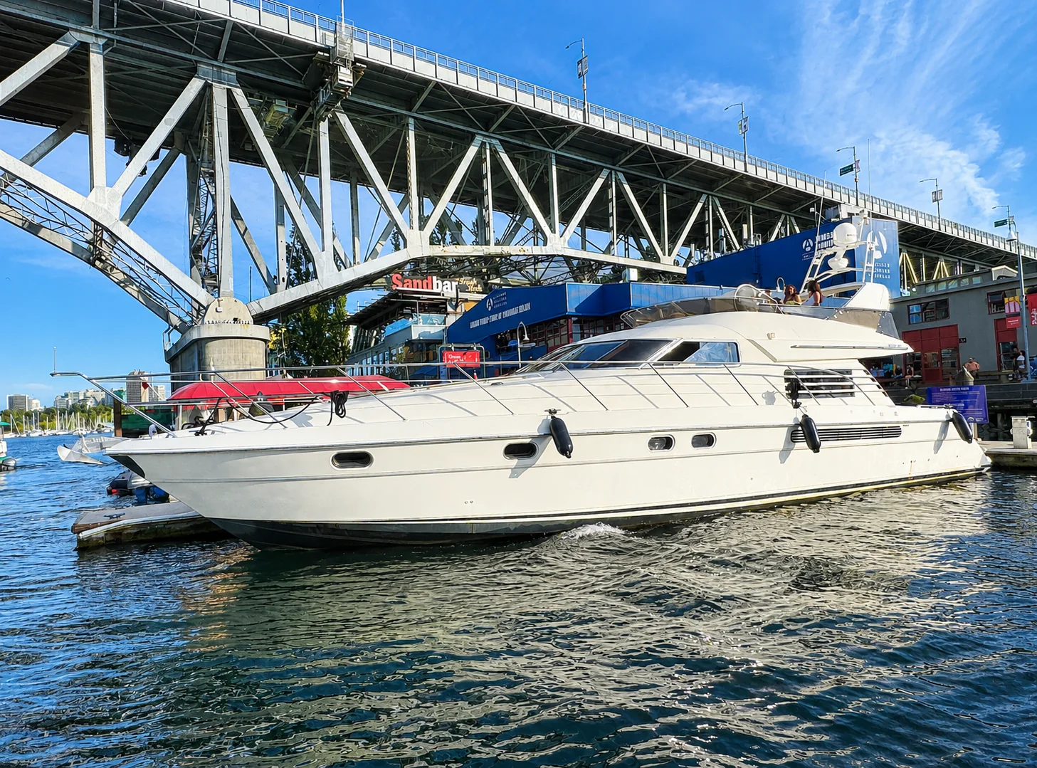 Port-side exterior of the Fairline Celeste 63ft flybridge yacht in Vancouver