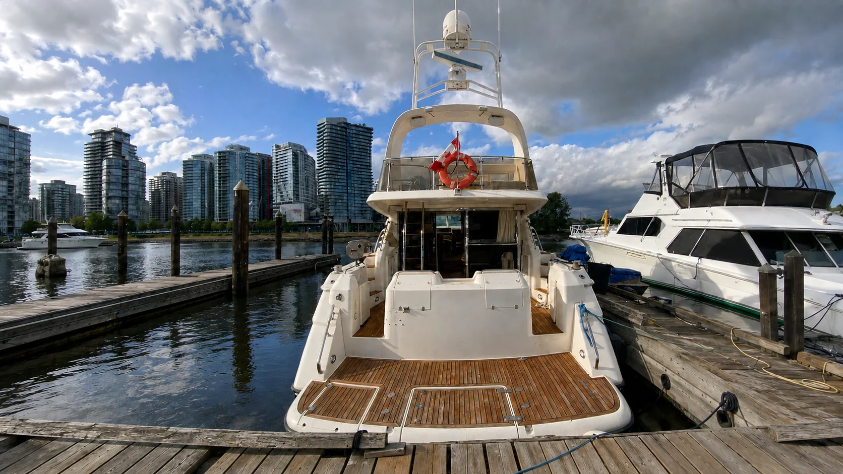Aft deck and swim platform aboard the Fairline Celeste yacht