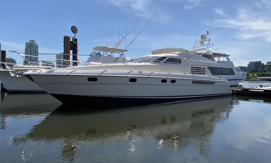 Bow and flybridge profile of the Fairline Celeste yacht