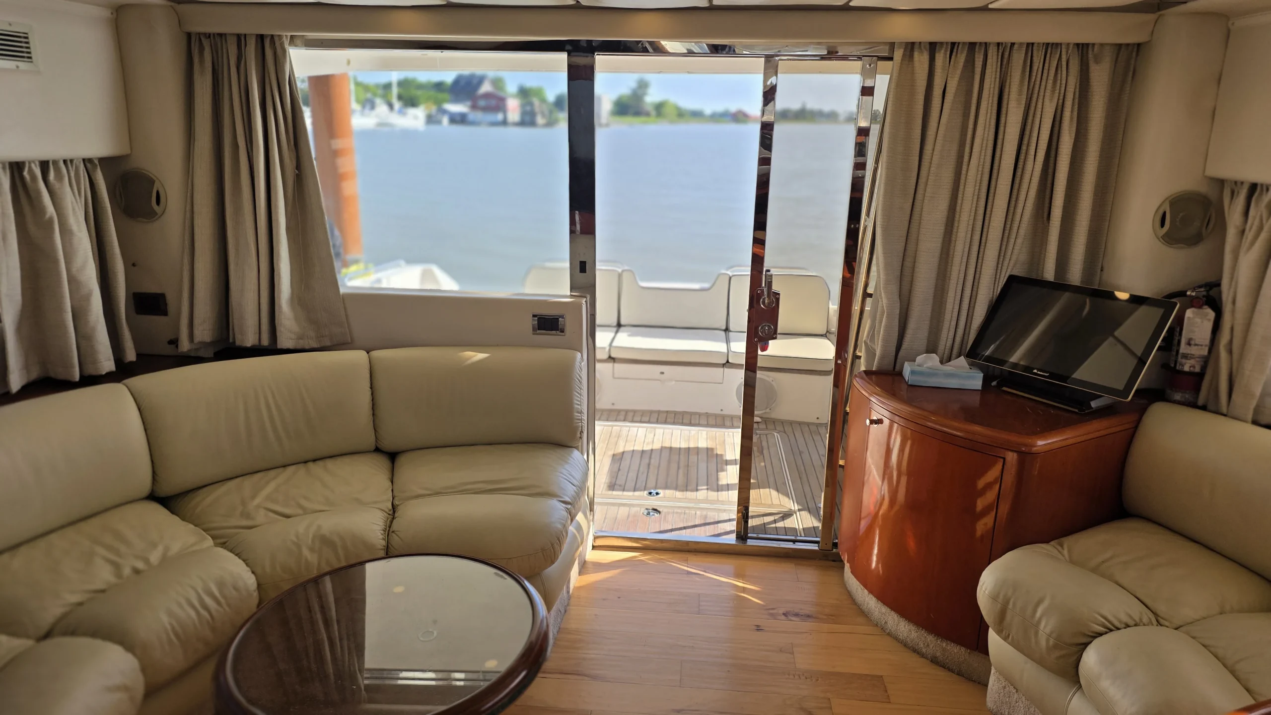 Karaoke equipment inside the Fairline Celeste yacht