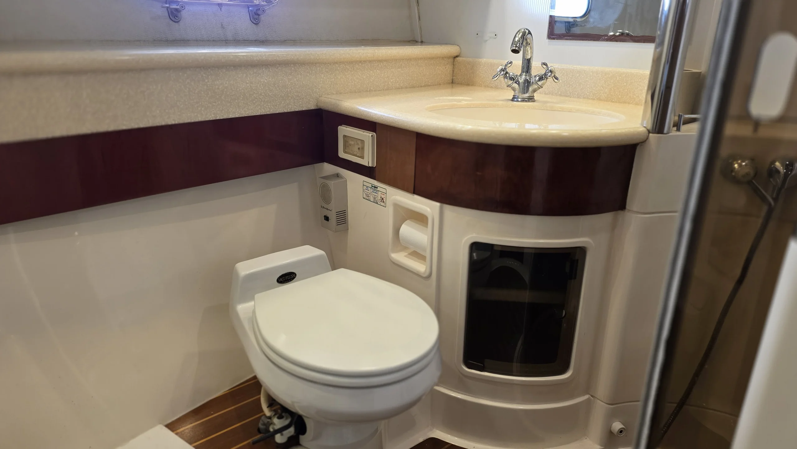 Onboard washroom aboard the Fairline Celeste yacht